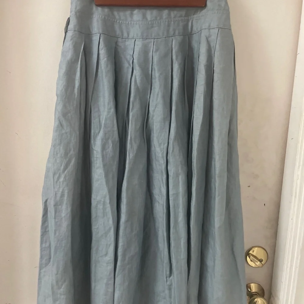 Toffs Blue Vintage Linen Skirt Full A-line Size 7/8 Pleats - Picture 2 of 5